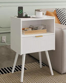 Nightstand,Modern Bedside Table with Storage Drawer and Open Wood Shelf, Accent Night Stand with Solid Wood Legs for Living Room, Bedroom and Small Spaces,Easy Assembly (White-Outlet) by CozyNest Decor