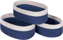 Off White&Navy Shelf Basket to Store and Organize Household Items/Baskets&Bins for Daily Storage &Organizing/Woven Rope Basket for Living Room, Bedroom,Small Oval-13x8.66x5.11’’,3 Packs by TinyTreasures Baby Boutique