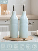 famiware Jupiter 16oz Ceramic Olive Oil Dispenser Bottle, Olive Oil and Vinegar Dispenser Bottle Set of 2 with Stainless Steel Pourers, Suitable for Storage Vinegar, Liquids, Light Blue by CozyNest Decor