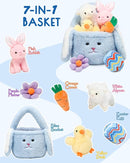 7 Piece Plush Stuffed Animals Playset Toys with Rabbit, Chick, Lamb, Carrot, Egg, Flower, Furry Bag, Soft Basket Set Toys for Girls Kids Ages 3+, Birthday Christmas Valentines Easter Party Favors by TinyTreasures Baby Boutique