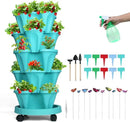 Vertical Planter, 5 Tier Stackable Strawberry Planter with Garden Tool Set, Movable Indoor/Outdoor Garden Herb Pot for Growing Vegetables and Succulents, Teal by CozyNest Decor