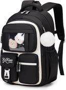 Kids Backpack for Girls - School Bags for Middle School Students - Book Bag for Elementary Primary - Kawaii Ita Backpack - Black and Beige by TinyTreasures Baby Boutique
