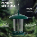 Metal Bird Feeder for Outdoors Hanging,3.0LB Seed Feeder,Easy to Fill & Clean,360° Feeding,Chew Proof Weatherproof Roof for Gardens and Wild Birds,Green by CozyNest Decor