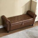 Furniliving 55” End of Bed Bench, Bedroom Bench with Button-Tufted, Large Upholstered Storage Ottoman Entryway Bench with Storage Shoe Cabinet Bench, for Bedroom, PU, Brown by CozyNest Decor