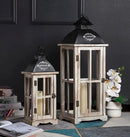 Set of 2 Large Decorative Wooden Metal Lanterns, Farmhouse Rustic Floor Candle Lanterns, Indoor/Outdoor Hanging Lanterns for Home Decor (No Glass) by CozyNest Decor