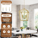 Gold Chandelier 4-Light, Farmhouse Pendant Light Fixture Adjustable Height, Modern Dining Room Light Fixture, Lantern Ceiling Hanging Lighting with Metal Cage for Kitchen Island Entryway Foyer by CozyNest Decor