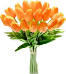 Mandy's Artificial Tulips 20 Stems Orange PU Faux Flowers for Wedding Home Decor 13.5 Inch by CozyNest Decor