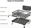 Dish Drying Rack - Extendable Dish Rack, Large Sink Drying Dish Drainer for Kitchen Counter, Stainless Steel Dish Strainer with Utensil Holder (Black) by CozyNest Decor