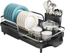 Dish Drying Rack, Expandable Dish Rack for Kitchen Counter, Stainless Steel Dish Drainer with Drainboard Set and Utensil Holder (Black) by CozyNest Decor