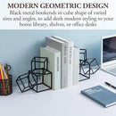 MyGift Modern Matte Black Metal Geometric Bookends in 3 Cube Frame Design, Decorative Book Stands for Home Library Bookshelf Office Desk, 1 Pair, Handcrafted in India by CozyNest Decor