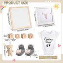 9 Pcs Pregnancy Announcement Set Pregnancy Reveal Ideas Felt Letter Board Baby Bodysuit Baby Booties Photo Frame Bear Plush Baby Wood Blocks for Coming Soon Baby Announcement (White,Bright) by TinyTreasures Baby Boutique