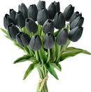 Mandy's Artificial Tulips 20 Stems Black PU Faux Flowers for Wedding Home Decor 13.5 Inch by CozyNest Decor