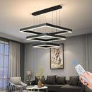 Modern LED Square Chandelier, 3 Ring Dimmable for Living, Dining, Bedroom & Foyer - High Ceiling Hanging LED Pendant Light Fixture (Black) by CozyNest Decor