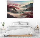 Japanese Tapestry, Red Plum Cherry Blossom Mountain Tapestry, Asian Japanese Wall Tapestry, Nature Landscape Tapestries for Bedroom Living Room Decor 90"x60" by CozyNest Decor