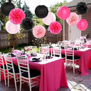 Hot-Pink Black Party-Decorations Paper Flowers Lanterns - 15PCS Graduation Birthday Tissue Pom Poms Streamers,Baby Girl Women Bachelorette Hanging Supplies Decor Hugfond by CozyNest Decor