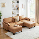 5 Seater Faux Leather Sofa Couch, 98'' L Shape Sectional Couch, Mid Century Modern Decor, Office Sectional Sofa Bed, for House, Apartment, Living Room, Tan by CozyNest Decor