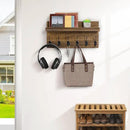 Shelf with Hooks, Coat Rack Wall Mount with 6 Double Metal Hooks, 17 Inch Farmhouse Wall Hooks with Shelf, for Entryway, Bathroom, Kitchen, Rustic Brown by CozyNest Decor