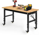 48" Adjustable Workbench for Garage, Rubber Wood Heavy Duty Workstation with Power Outlets & Wheels, 2000 LBS Load Capacity Hardwood Worktable for Workshop, Garage, Office, Home, Commercial by GreenHaven Gardens