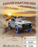 Licensed Ram 1500 RHO 12V Kids Ride on Truck, Toddler Ride on Toys with Remote Control, Children Electric Vehicles with Truck Bed Storage, Smooth Start, Music, Bluetooth (White) by TinyTreasures Baby Boutique