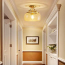 WUZUPS Chandelier Rustic Farmhouse Industrial Round Semi-flushmount Ceiling LED Light Fixture with Clear Glass Shades for Bathroom Kitchen Foyer Entryway, H 11.8" x W 13.4", E26 Base, Brushed Gold by CozyNest Decor