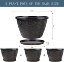 3 Pack Flower Pots Outdoor 11 Inch Plant Pots Indoor, Large-Plastic-Plant-Flower-Planters-Pots with Drainage Hole & Tray, Modern Decorative Garden Pot with Saucer(Brown) by CozyNest Decor