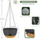 12 Inch Hanging Baskets 2 PC with Chains, Self-Watering Hanging Planters for Indoor Outdoor Plants, Plastic Hanging Flower Pots,Black Brown by CozyNest Decor