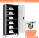 Aobabo Garage Metal Storage Cabinet with Wheels, 71" H×34" W×18" D Locking Steel Storage Cabinet with 5 Shelves and 4 Hooks, for Home Office, School, Assembly Required, Black Silver by GreenHaven Gardens
