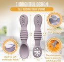 4pc Silicone Baby Spoons Self Feeding Baby Utensils 6-12 Months - 3 Baby Spoon - 1 Baby Fork - Toddler Cutlery Set - BPA Free, Dishwasher Safe, Baby Eating Essentials (Light pink/Army Green) by TinyTreasures Baby Boutique