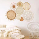 Boho Wall Basket Decor Set of 8 - Flat Woven Basket Wall Hanging Decor,Round Tassels White Macrame Tapestry Wall Decor Art,Handmade Rattan Wicker Seagrass Home Wall Baskets Decor（Boho Classic) by CozyNest Decor