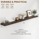 72" Floating Shelves, Live Edge Elm Wood Floating Shelf for Wall, Wall-Mounted Display Shelves with Invisible Heavy-Duty Bracket, Long Floating Shelf for Bathroom, Kitchen, Living Room, Walnut Color by CozyNest Decor