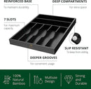 ROYAL CRAFT WOOD Luxury Bamboo Kitchen Drawer Organizer - Silverware Organizer - Utensil Holder and Cutlery Tray with Grooved Drawer Dividers for Flatware and Kitchen Utensils (7 Slot, Black) by CozyNest Decor