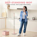 Upgraded Spin Mop and Bucket Set Self-Standing Mop Bucket Separate Dirty and Clean Water System Self Wringing 360° Rotating 90° Foldabl Mops and Buckets for Floor Cleaning (Pink, 6Pads) by CozyNest Decor