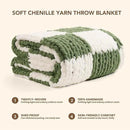 L'AGRATY Chunky Knit Blanket Throw: 60''x80'' Chenille Chunky Knitted Throw Blankets for Twin Bed Couch - Handmade Thick Cable Knit Blanket - Large Crochet Blankets for Home Decor(Green Checkered) by CozyNest Decor