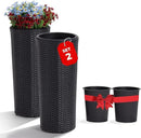 IDZO All Weather Wicker Planters for Outdoor Plants Set of 2, 24 inch Tall Black Planter for Front Porch, Patio, Balcony, Indoor Usage - Round Rattan Flower Pots by CozyNest Decor