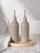 famiware Milkyway 16oz Ceramic Olive Oil Dispenser Bottle, Olive Oil and Vinegar Dispenser Bottle Set of 2 with Stainless Steel Pourers, Suitable for Storage Vinegar, Liquids, Cinnamon Brown by CozyNest Decor
