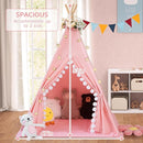 Teepee Tent for Kids with Padded Mat Cotton Canvas Kids Tent with Pompom for Toddlers Indoor Play Tent for Girls Boys with Stars Lights, Carry Bag, Banner Flag (Pink) by TinyTreasures Baby Boutique