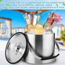meekoo 3 L Double Wall Insulated Stainless Steel Ice Bucket with Lid, Scoop, Strainer, Handle Large Wine Ice Bucket Upgraded Cover Keep Frozen Longer for Cocktail Bar Parties(Silver) by CozyNest Decor