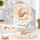 Personalized Baby Crib Bedding Set - Custom Name Fox Pattern 3 Pcs Set - Soft Blanket with Double Layer Dotted Backing, Fitted Sheet, Room Rug for Newborns Boys Girls Shower Gift by TinyTreasures Baby Boutique