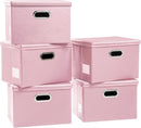 PRANDOM Foldable Storage Bins with Lids [5-Pack] Leather Fabric Collapsible Storage Boxes Organizer Containers Baskets Cube with Cover for Bedroom Closet Office Nursery Pink (14.9x10.8x10) by TinyTreasures Baby Boutique