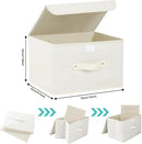 Storage Boxes, Collapsible Storage Bins with Lids, Cotton and linen cloth Storage Baskets with Handle, for Books, Closet, Bedroom, Home, 13x9.1x7.9 in, Beige by CozyNest Decor