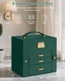 AKOZLIN 4-Tier Jewelry Box Leather Jewelry Storage Organizer with 3 Drawers Lockable for Women Girls Ring Necklace Earring Bracelet Holder with Mirror Forest Green by TinyTreasures Baby Boutique