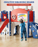 YUFU 12 in 1 Kids Slide for Toddlers, Toddler Slide Playset with Golf, Drawing Board, Climber, Basketball Hoop and Storage Space, Indoor Outdoor Toddler Playground for Kids Age 1-3 (Blue Red) by TinyTreasures Baby Boutique