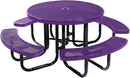Heavy-Duty Portable Outdoor Picnic Table with Umbrella Hole, Punched Steel Commercial-Grade Patio Dining Furniture Made in America (46" Round Top, Purple) by GreenHaven Gardens