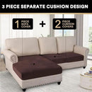 PrinceDeco Sectional Couch Covers 3 Pieces Velvet Sofa Covers L Shape Soft Couch Covers for Sectional Sofa Corner Sofa Cover Couch Cover for Dogs Washable (2 Seater + 1 Chaise,Brown) by CozyNest Decor