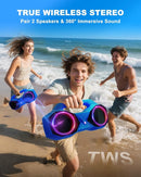 Bluetooth Speaker 80W(Peak)Loud with Bass, 20H Playtime, IPX7 Waterproof, RGB Lights, TWS, Large Portable Wireless Speakers for Outdoor, Home, Party, Pool, Beach, Tailgating, Gym, Work, Gifts (Blue) by TinyTreasures Baby Boutique
