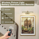 Wireless Picture Lights Rechargeable Gallery Lighting Battery Picture Frame Light with Remote and Timer, Adjustable Art Light for Paintings, Portraits, Antique Bronze Finish 16'' Inch 3W 2700K by CozyNest Decor