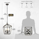 4 Light Chandelier Lighting, Industrial Ceiling Light Black Lantern with Brushed Gold, Geometric Metal Hanging Light Fixture with Adjustable Chain, E12 Base for Entryway Kitchen Island, Indoor Use by CozyNest Decor