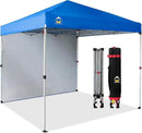 CROWN SHADES 8x8 Pop Up Canopy with 1 Side Wall - Beach Tent with One Push Setup - Outdoor Sun Shade for Events, Parties, Camping - Gazebo with STO-N-Go Cover Bag (Blue) by GreenHaven Gardens