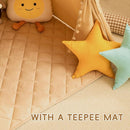 Teepee Tent for Kids with Mat, Cotton Canvas Kids Teepee with Pompom for Toddlers Indoor Play Tent for Girls Boys with Stars Lights, Carry Bag, Banner Flag (Khaki) by TinyTreasures Baby Boutique