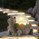 Solar Turtle Garden Statue Lights for Outdoor Decor with Cracked Glass LED Figurine Lighting Resin Succulent Tortoise Decorations Patio Lawn Yard Housewarming Mom Gifts (Grey, Large) by GreenHaven Gardens